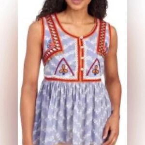 Indigo Moon Top Cotton Tie Dye Tribal Peplum Blouse NWT
